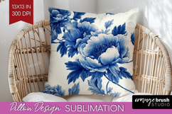 Blue Toile Flowers Pillow Sublimation - Chinoiserie Pillow Product Image 1