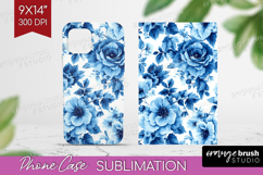 Blue Toile Flowers Phone Case PNG - Chinoiserie Case PNG Product Image 1