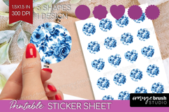 Blue Toile Flowers Round Sticker - Chinoiserie Printable Product Image 1