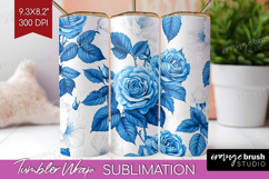 Blue Toile Flowers Tumbler Wrap - Chinoiserie Tumbler PNG Product Image 1