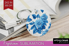 Blue Toile Flowers Keychain PNG - Chinoiserie Keychain Product Image 1