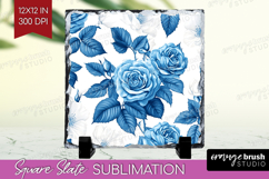 Blue Toile Flowers Slate PNG - Chinoiserie Square Slate Product Image 1