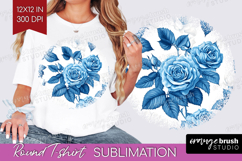 Blue Toile Flowers Round Tshirt Background - Chinoiserie PNG Product Image 1