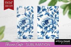 Blue Toile Flowers Phone Case PNG - Chinoiserie Case PNG Product Image 1