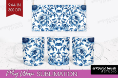 Blue Toile Flowers Mug Wrap - Chinoiserie Mug PNG Product Image 1
