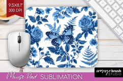 Blue Toile Flowers Mouse Pad Sublimation - Chinoiserie PNG Product Image 1