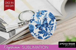 Blue Toile Flowers Keychain PNG - Chinoiserie Keychain Product Image 1