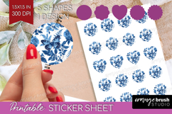Blue Toile Flowers Round Sticker - Chinoiserie Printable Product Image 1