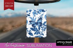 Blue Toile Flowers Air Freshener PNG - Chinoiserie PNG Product Image 1
