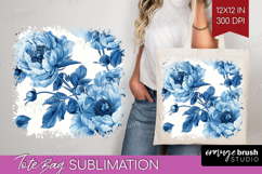 Blue Toile Flowers Tote Bag - Chinoiserie Tote Bag PNG Product Image 1