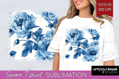 Blue Toile Flowers Square Tshirt Background - Chinoiserie Product Image 1