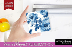 Blue Toile Flowers Magnet Sublimation - Chinoiserie Square Product Image 1
