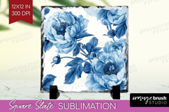 Blue Toile Flowers Slate PNG - Chinoiserie Square Slate Product Image 1
