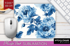 Blue Toile Flowers Mouse Pad Sublimation - Chinoiserie PNG Product Image 1