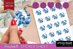 Blue Toile Flowers Round Sticker - Chinoiserie Printable Product Image 1