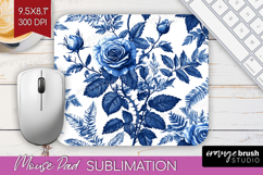 Blue Toile Flowers Mouse Pad Sublimation - Chinoiserie PNG Product Image 1