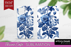 Blue Toile Flowers Phone Case PNG - Chinoiserie Case PNG Product Image 1