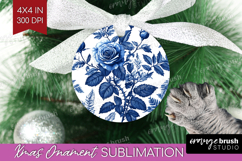 Blue Toile Flowers Ornament PNG - Chinoiserie PNG Product Image 1