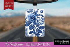Blue Toile Flowers Air Freshener PNG - Chinoiserie PNG Product Image 1