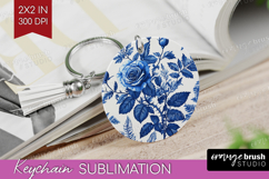 Blue Toile Flowers Keychain PNG - Chinoiserie Keychain Product Image 1