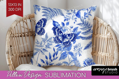 Blue Toile Flowers Pillow Sublimation - Chinoiserie Pillow Product Image 1