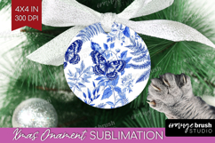 Blue Toile Flowers Ornament PNG - Chinoiserie PNG Product Image 1