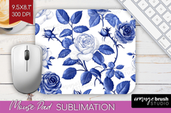 Blue Toile Flowers Mouse Pad Sublimation - Chinoiserie PNG Product Image 1