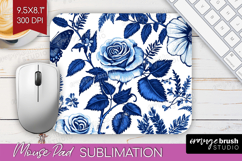 Blue Toile Flowers Mouse Pad Sublimation - Chinoiserie PNG Product Image 1
