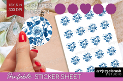 Blue Toile Flowers Round Sticker - Chinoiserie Printable Product Image 1