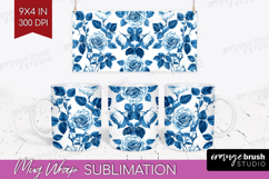 Blue Toile Flowers Mug Wrap - Chinoiserie Mug PNG Product Image 1