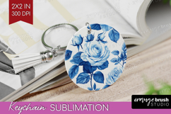 Blue Toile Flowers Keychain PNG - Chinoiserie Keychain Product Image 1