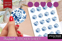 Blue Toile Flowers Round Sticker - Chinoiserie Printable Product Image 1