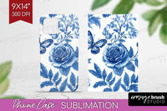 Blue Toile Flowers Phone Case PNG - Chinoiserie Case PNG Product Image 1