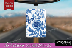 Blue Toile Flowers Air Freshener PNG - Chinoiserie PNG Product Image 1