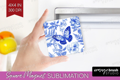 Blue Toile Flowers Magnet Sublimation - Chinoiserie Square Product Image 1