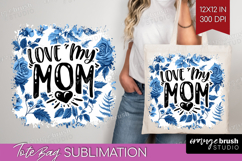 Mothers Day Quote Tote Bag - Blue Toile Tote Bag PNG Product Image 1