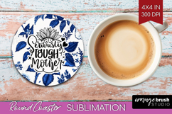 Mothers Day Quote Round Coaster - Blue Toile Coaster PNG Product Image 1