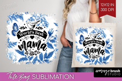 Mothers Day Quote Tote Bag - Blue Toile Tote Bag PNG Product Image 1