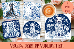 Blue Toile Chinoiserie, animal sublimation square coaster Product Image 1