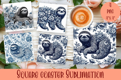 Blue Toile Chinoiserie, animal sublimation square coaster Product Image 1
