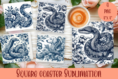Blue Toile Chinoiserie, animal sublimation square coaster Product Image 1