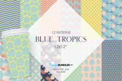 Blue Tropics Digital Paper, Blue Tropics Vector Pattern Product Image 1