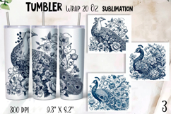 Chinoiserie blue animal Watercolor Sublimation Tumbler Wrap Product Image 1