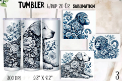 Chinoiserie blue animal Watercolor Sublimation Tumbler Wrap Product Image 1
