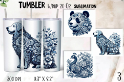 Chinoiserie blue animal Watercolor Sublimation Tumbler Wrap Product Image 1