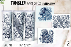 Chinoiserie blue animal Watercolor Sublimation Tumbler Wrap Product Image 1