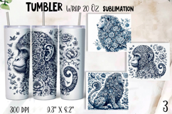 Chinoiserie blue animal Watercolor Sublimation Tumbler Wrap Product Image 1