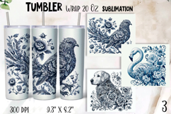 Chinoiserie blue animal Watercolor Sublimation Tumbler Wrap Product Image 1