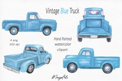 Blue Truck Clipart Vintage Pickup Hand Painted Watercolor Product Image 1