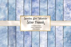 Blue and Silver Watercolor Damask Digital Paper Product Image 1